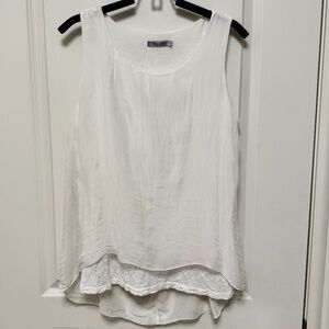 Elena Baldi 100% Silk Blouse (M) Feminine Layered High-Low Sleeveless Italy